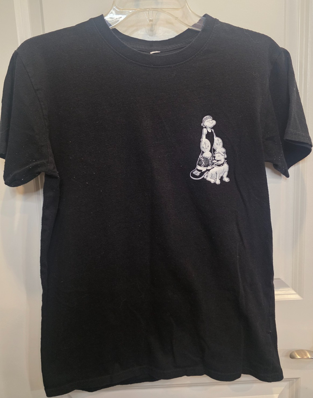 Popeye Graphic T-Shirt Men's Black Bulldog Roses Double Sided Cartoon Tee